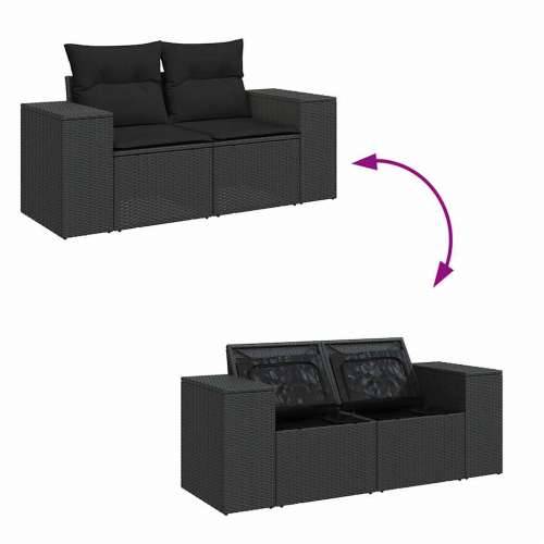 Vrtna garnitura - 6-dijelni set vrtnih sofa s jastucima crni od poliratana - Crna sa spremištem 1 Cijena