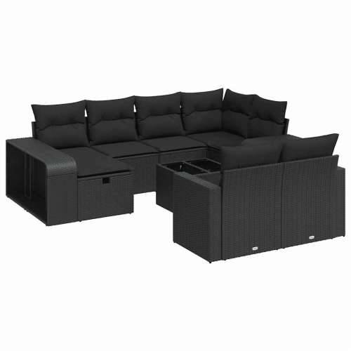 Vrtna garnitura - 11-dijelni set vrtnih sofa od poliratana s jastucima crni - Crna sa spremištem i torbom 11 Cijena