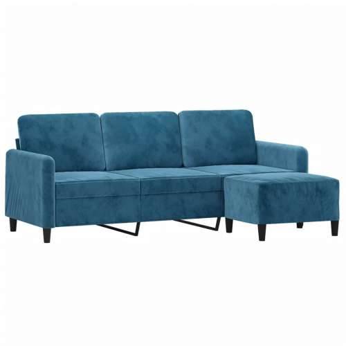 Trosjed s tabureom plavi 180 cm baršunasti - Plava Cijena