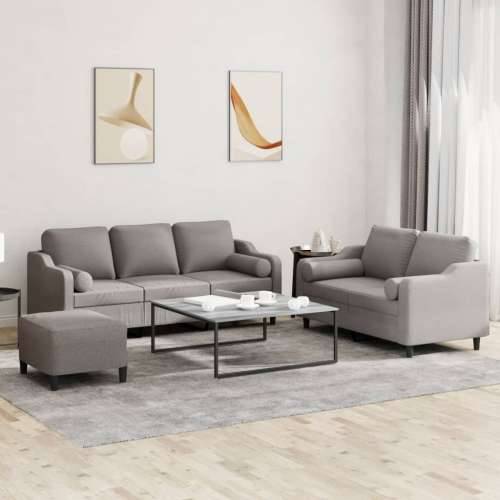 3-dijelni set sofa s jastucima smeđesivi od tkanine - Sivo-smeđa s jastucima i tabureom Cijena