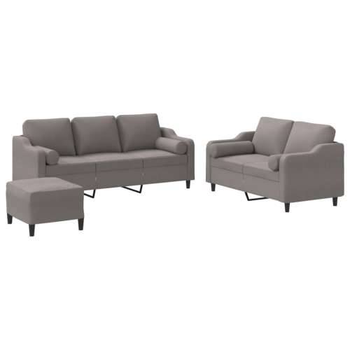 3-dijelni set sofa s jastucima smeđesivi od tkanine - Sivo-smeđa s jastucima i tabureom Cijena