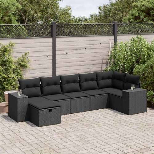 Vrtna garnitura - 7-dijelni set vrtnih sofa od poliratana s jastucima crni - Crna sa spremištem 7 Cijena