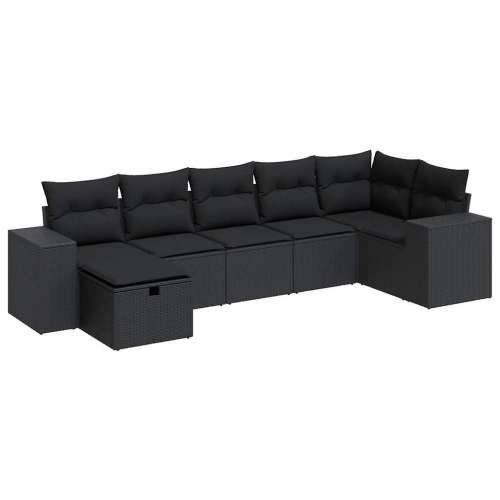 Vrtna garnitura - 7-dijelni set vrtnih sofa od poliratana s jastucima crni - Crna sa spremištem 7 Cijena