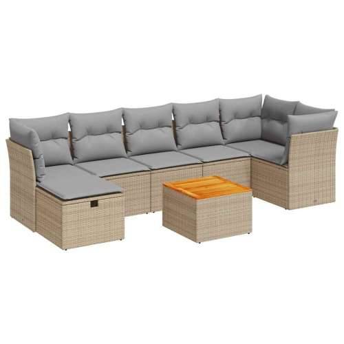 Vrtna garnitura - 8-dijelni set vrtnih sofa od poliratana s jastucima bež - bež i svjetlosiva stol + 3x srednja + 3x kutna + tab Cijena