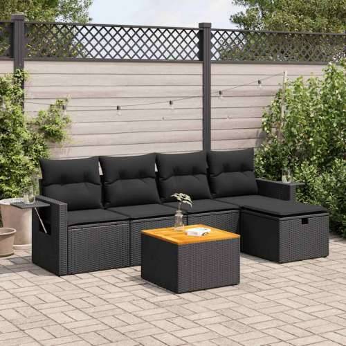 Vrtna garnitura - 6-dijelni set vrtnih sofa s jastucima crni od poliratana - Crna sa spremištem 1 Cijena
