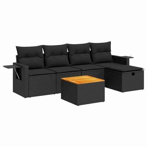 Vrtna garnitura - 6-dijelni set vrtnih sofa s jastucima crni od poliratana - Crna sa spremištem 1 Cijena