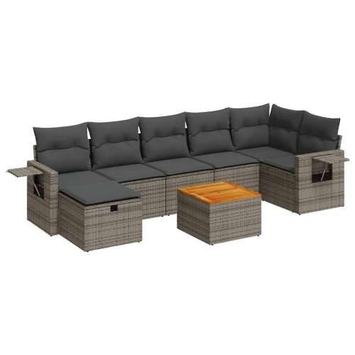 Vrtna garnitura - 8-dijelni set vrtnih sofa od poliratana s jastucima sivi - siva i tamnosiva stol + 3x srednja + 3x kutna + tab Cijena