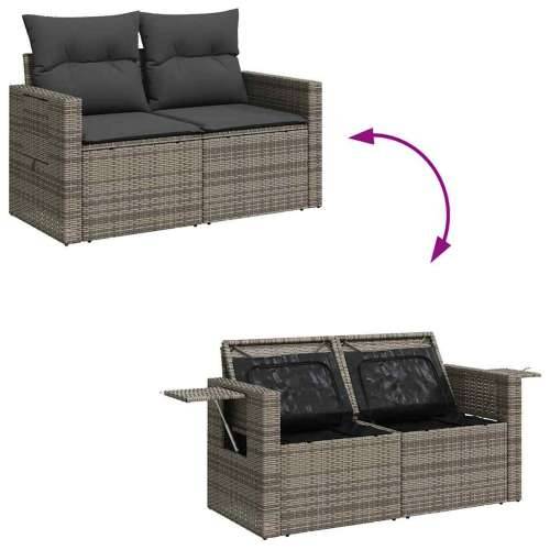 Vrtna garnitura - 8-dijelni set vrtnih sofa od poliratana s jastucima sivi - siva i tamnosiva stol + 3x srednja + 3x kutna + tab Cijena