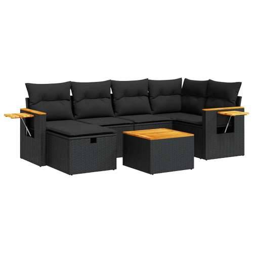 Vrtna garnitura - 7-dijelni set vrtnih sofa od poliratana s jastucima crni - Crna sa spremištem 6 Cijena