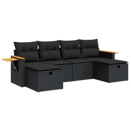 Vrtna garnitura - 6-dijelni set vrtnih sofa s jastucima crni od poliratana - Crna sa spremištem 1 Cijena