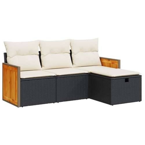 Vrtna garnitura - 4-dijelni set vrtnih sofa od poliratana s jastucima crni - Crna i krem sa spremištem 1 Cijena