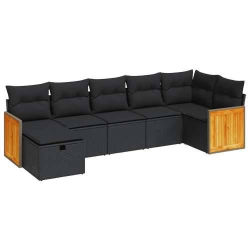 Vrtna garnitura - 7-dijelni set vrtnih sofa od poliratana s jastucima crni - Crna sa spremištem 7 Cijena
