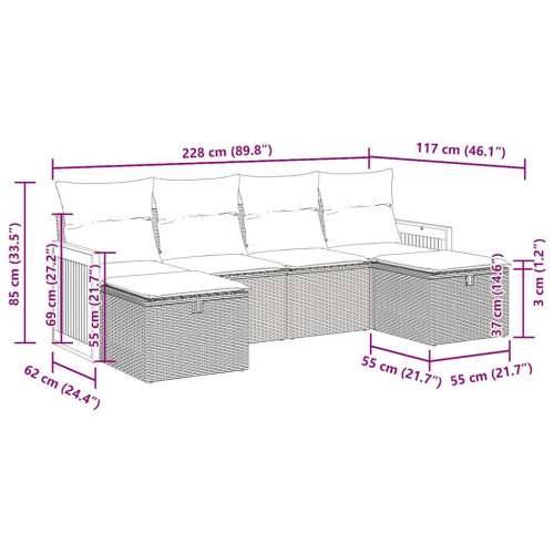 Vrtna garnitura - 6-dijelni set vrtnih sofa s jastucima crni od poliratana - Crna sa spremištem 1 Cijena