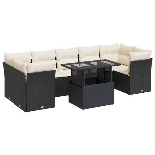 Vrtna garnitura - 8-dijelni set vrtnih sofa od poliratana s jastucima crni - Crna i krem sa spremištem 7 Cijena