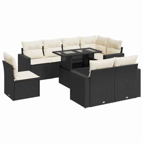Vrtna garnitura - 9-dijelni set vrtnih sofa s jastucima crni od poliratana - Crna i krem sa spremištem 1 Cijena