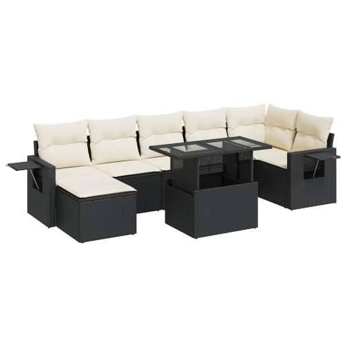 Vrtna garnitura - 8-dijelni set vrtnih sofa od poliratana s jastucima crni - Crna i krem sa spremištem 1 Cijena