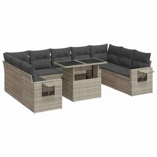 Vrtna garnitura - 10-dijelni set vrtnih sofa poliratan s jastucima svijetlosivi - Svjetlosiva sa spremištem 1 Cijena