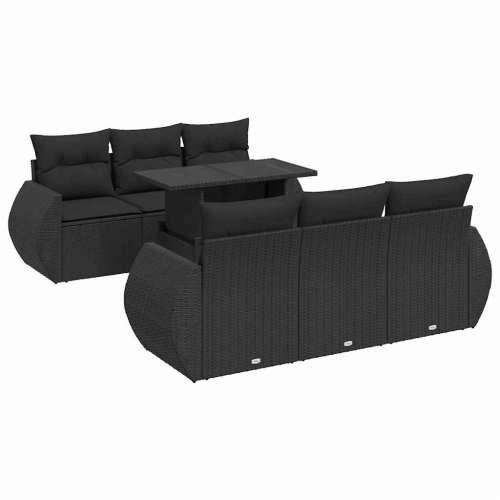 Vrtna garnitura - 7-dijelni set vrtnih sofa od poliratana s jastucima crni - Crna sa spremištem 1 Cijena