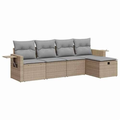 5-dijelni vrtni set sofa s jastucima bež od poliratana - bež i siva sa spremištem 5 Cijena
