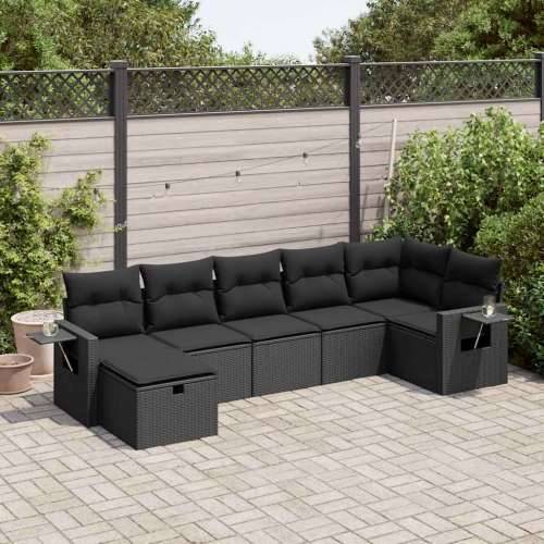 Vrtna garnitura - 7-dijelni set vrtnih sofa od poliratana s jastucima crni - Crna sa spremištem 7 Cijena