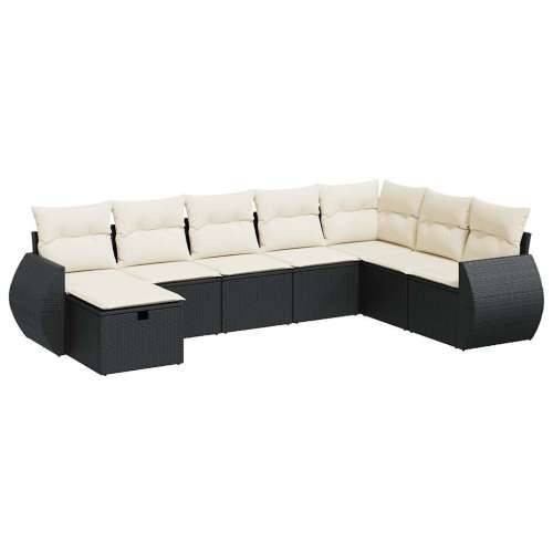Vrtna garnitura - 8-dijelni set vrtnih sofa od poliratana s jastucima crni - Crna i krem sa spremištem 8 Cijena