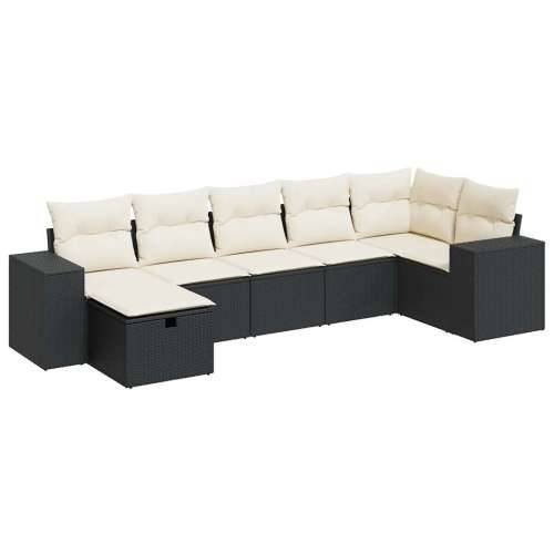 Vrtna garnitura - 7-dijelni set vrtnih sofa od poliratana s jastucima crni - Crna i krem sa spremištem 7 Cijena