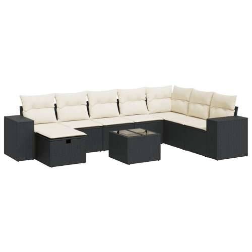 Vrtna garnitura - 9-dijelni set vrtnih sofa s jastucima crni od poliratana - Crna i krem sa spremištem 8 Cijena