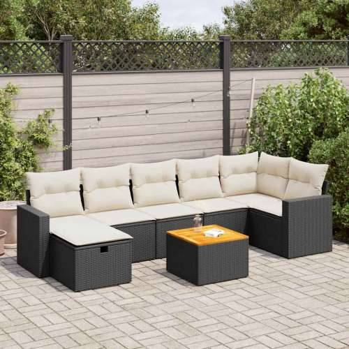 Vrtna garnitura - 8-dijelni set vrtnih sofa od poliratana s jastucima crni - Crna i krem stol + 3x srednja + 3x kutna + tabure 1 Cijena