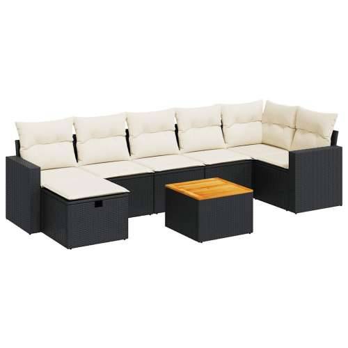 Vrtna garnitura - 8-dijelni set vrtnih sofa od poliratana s jastucima crni - Crna i krem stol + 3x srednja + 3x kutna + tabure 1 Cijena