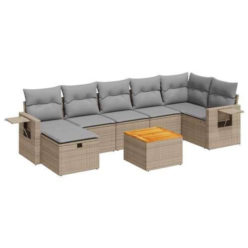 Vrtna garnitura - 8-dijelni set vrtnih sofa od poliratana s jastucima bež - bež i svjetlosiva stol + 3x srednja + 3x kutna + tab Cijena