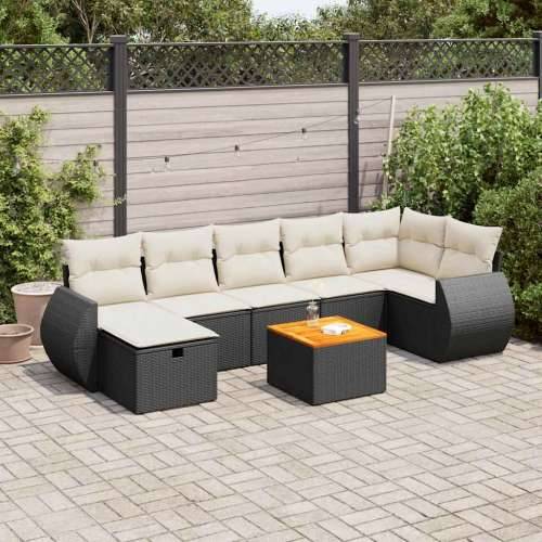 Vrtna garnitura - 8-dijelni set vrtnih sofa od poliratana s jastucima crni - Crna i krem stol + 3x srednja + 3x kutna + tabure 1 Cijena