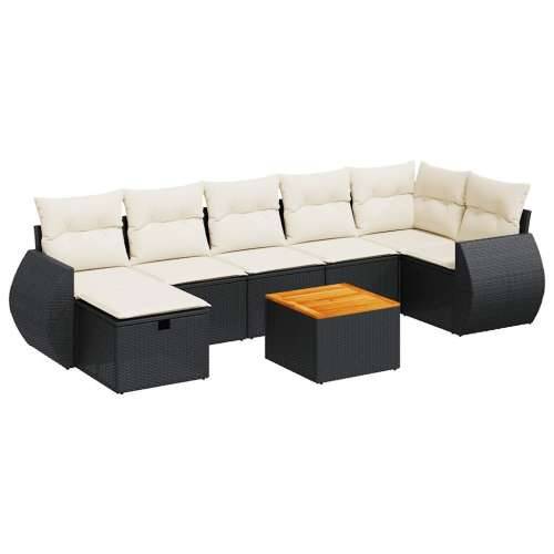 Vrtna garnitura - 8-dijelni set vrtnih sofa od poliratana s jastucima crni - Crna i krem stol + 3x srednja + 3x kutna + tabure 1 Cijena