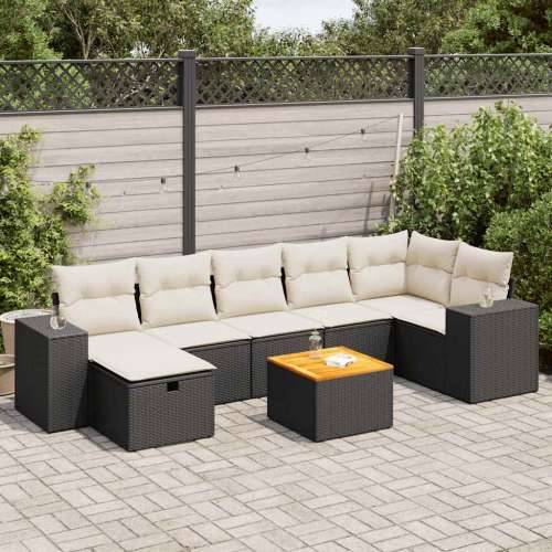 Vrtna garnitura - 8-dijelni set vrtnih sofa od poliratana s jastucima crni - Crna i krem stol + 3x srednja + 3x kutna + tabure 1 Cijena