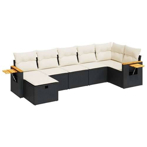 Vrtna garnitura - 7-dijelni set vrtnih sofa od poliratana s jastucima crni - Crna i krem sa spremištem 7 Cijena