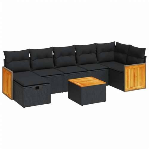 Vrtna garnitura - 8-dijelni set vrtnih sofa od poliratana s jastucima crni - Crna sa spremištem 7 Cijena