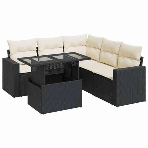 Vrtna garnitura - 6-dijelni set vrtnih sofa s jastucima crni od poliratana - Crna i krem sa spremištem 1 Cijena