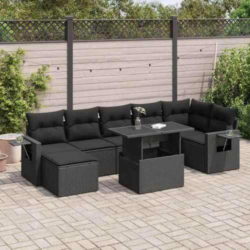 Vrtna garnitura - 8-dijelni set vrtnih sofa od poliratana s jastucima crni - Crna sa spremištem 1 Cijena