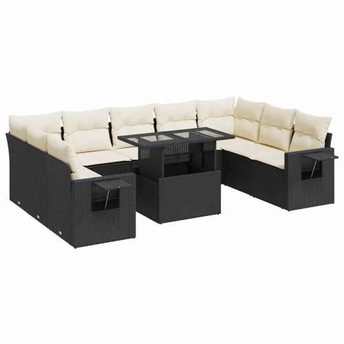 Vrtna garnitura - 10-dijelni set vrtnih sofa s jastucima crni od poliratana - Crna i krem sa spremištem 1 Cijena