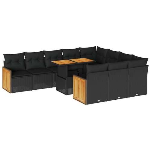 Vrtna garnitura - 11-dijelni set vrtnih sofa poliratan i bagrem s jastucima crni - Crna sa spremištem 1 Cijena