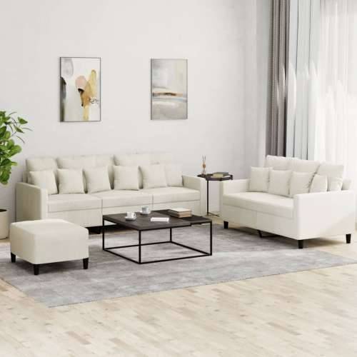 3-dijelni set sofa s jastucima krem baršunasti - Krema s jastučićima i tabureom Cijena