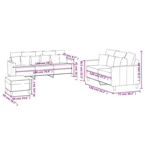 3-dijelni set sofa s jastucima krem baršunasti - Krema s jastučićima i tabureom Cijena