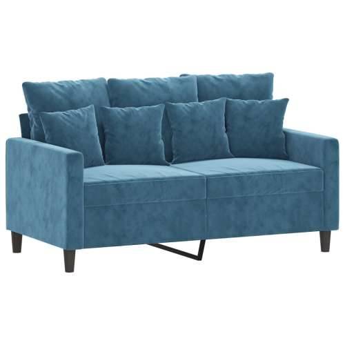 3-dijelni set sofa s jastucima plavi baršunasti - Plava s jastučićima i tabureom Cijena