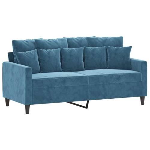 3-dijelni set sofa s jastucima plavi baršunasti - Plava s jastučićima i tabureom Cijena