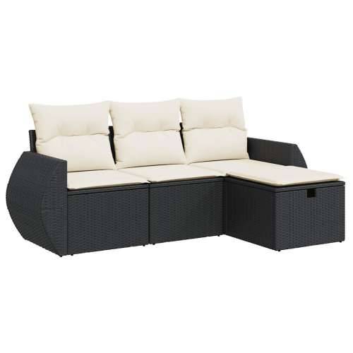 Vrtna garnitura - 4-dijelni set vrtnih sofa od poliratana s jastucima crni - Crna i krem sa spremištem 1 Cijena