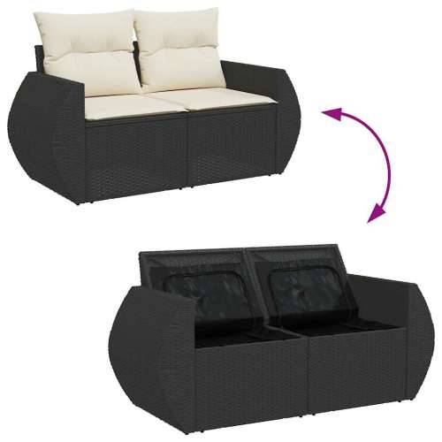 Vrtna garnitura - 4-dijelni set vrtnih sofa od poliratana s jastucima crni - Crna i krem sa spremištem 1 Cijena