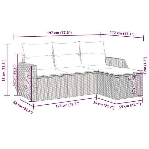 Vrtna garnitura - 4-dijelni set vrtnih sofa od poliratana s jastucima crni - Crna i krem sa spremištem 1 Cijena