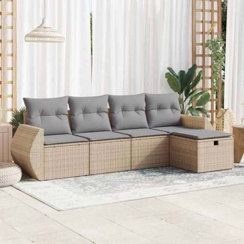 5-dijelni vrtni set sofa s jastucima bež od poliratana - bež i siva sa spremištem 5 Cijena