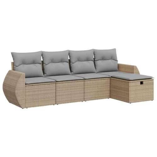 5-dijelni vrtni set sofa s jastucima bež od poliratana - bež i siva sa spremištem 5 Cijena