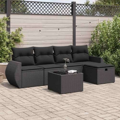 Vrtna garnitura - 6-dijelni set vrtnih sofa s jastucima crni od poliratana - Crna sa spremištem 5 Cijena