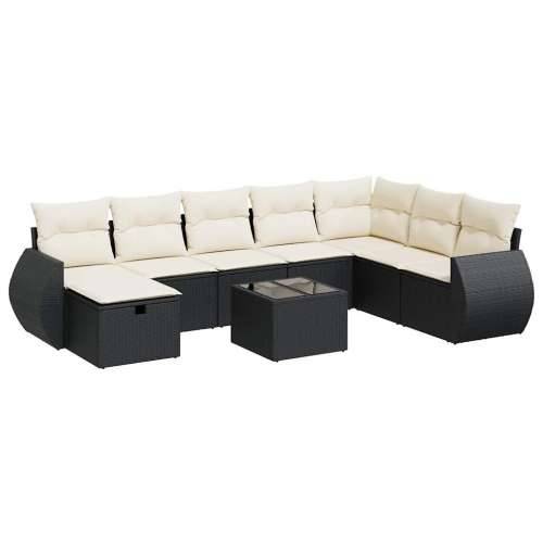Vrtna garnitura - 9-dijelni set vrtnih sofa s jastucima crni od poliratana - Crna i krem sa spremištem 8 Cijena